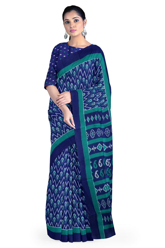 Cotton Block Printed Saree With Unstitched Blouse Piece