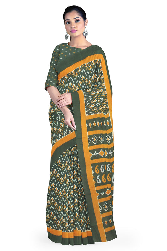 Cotton Block Printed Saree With Unstitched Blouse Piece