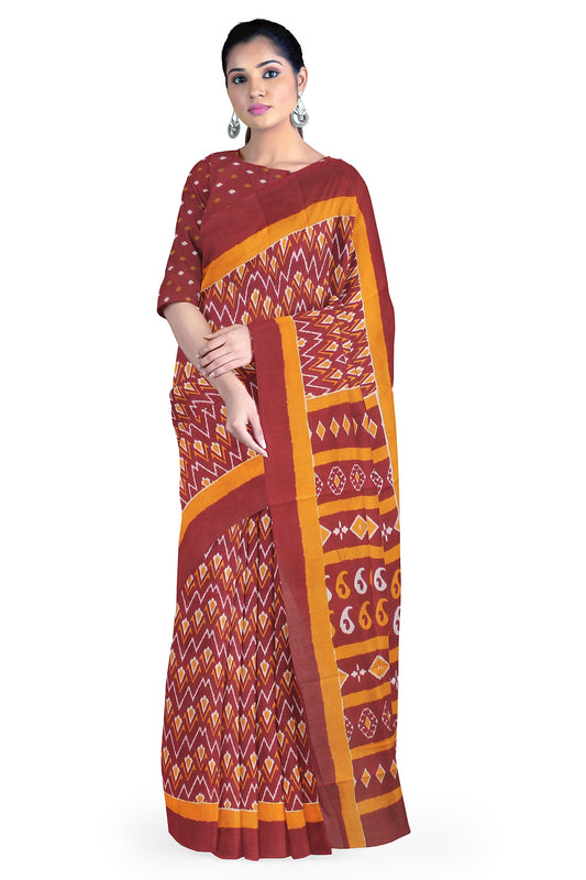 Cotton Block Printed Saree With Unstitched Blouse Piece