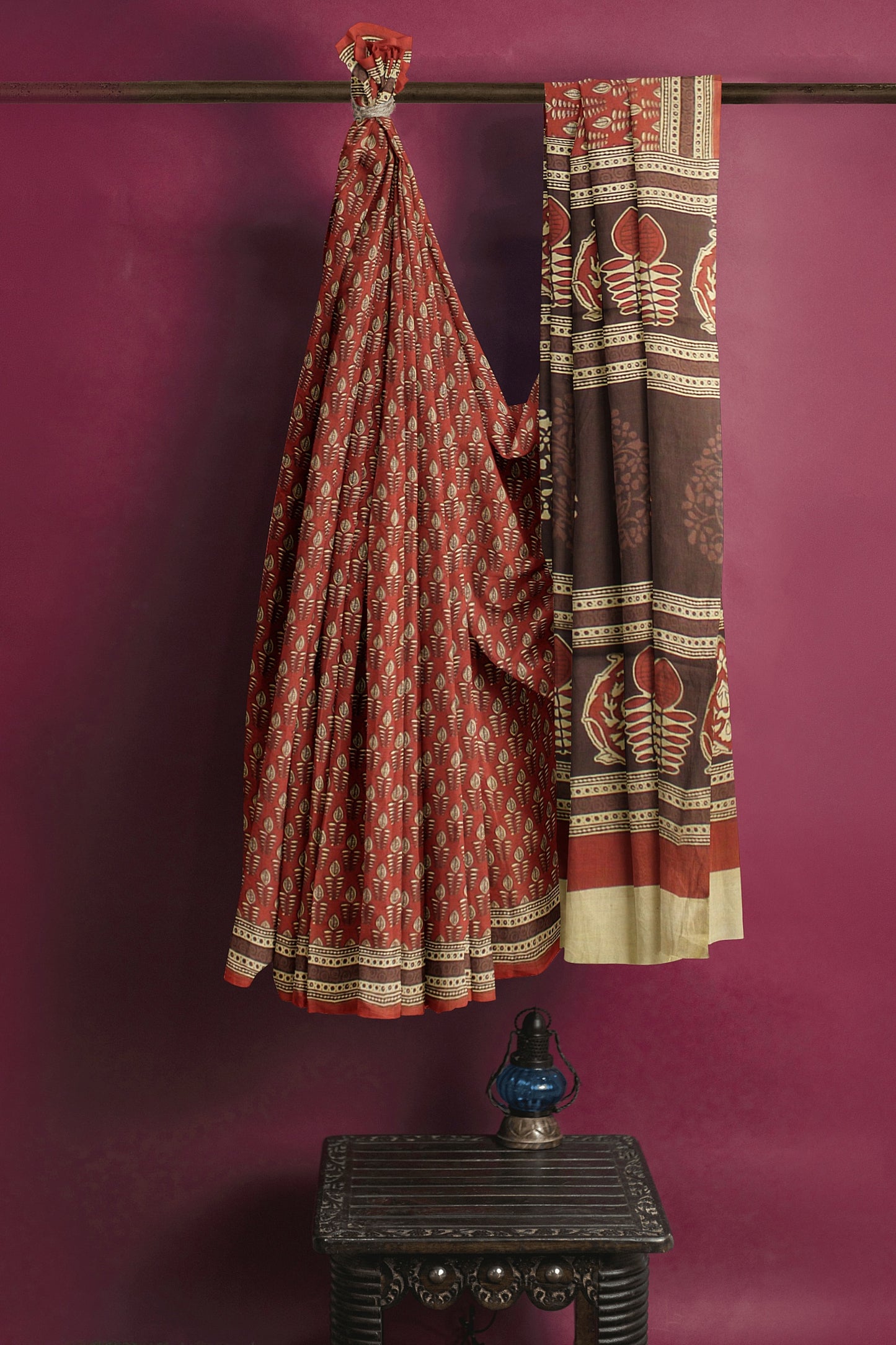 Cotton Block Printed Saree With Unstitched Blouse Piece