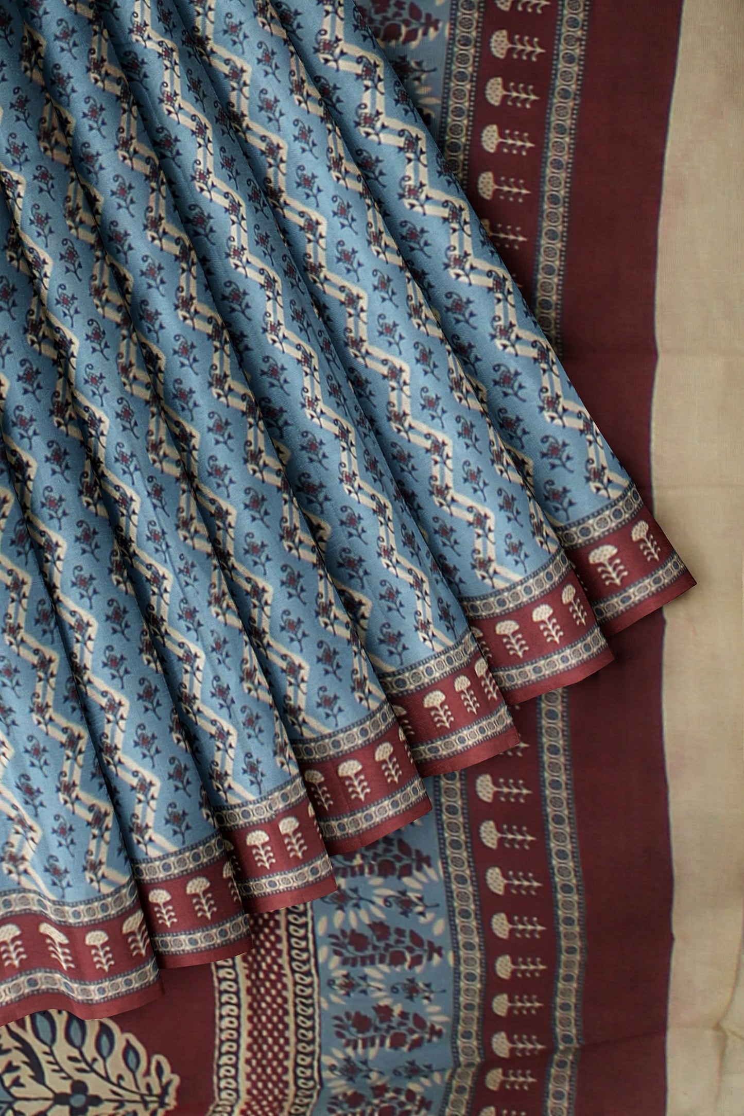 Cotton Block Printed Saree With Unstitched Blouse Piece