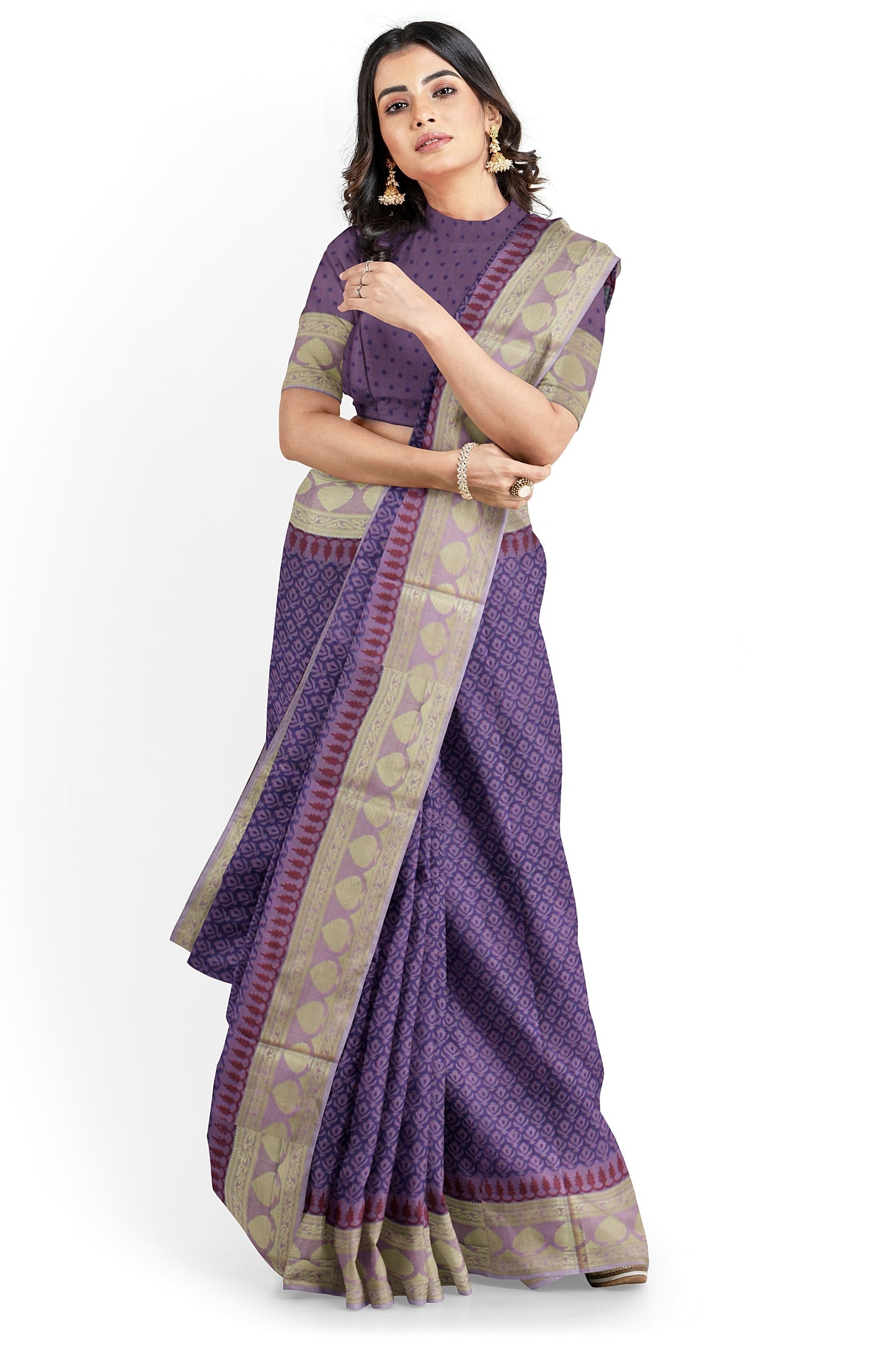 Elegant Women's Printed Cotton Saree with Unstitched Blouse
