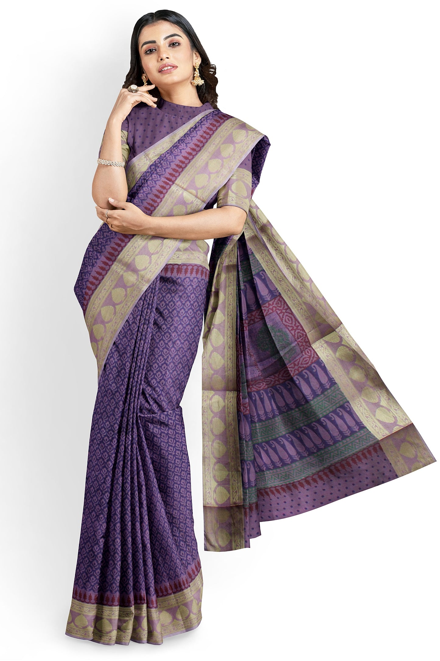 Elegant Women's Printed Cotton Saree with Unstitched Blouse
