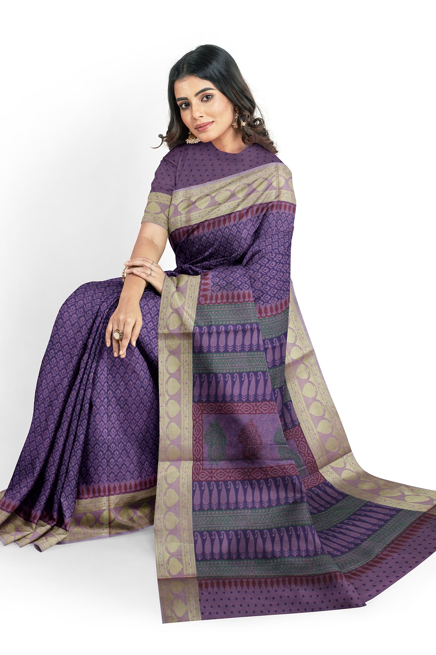 Elegant Women's Printed Cotton Saree with Unstitched Blouse