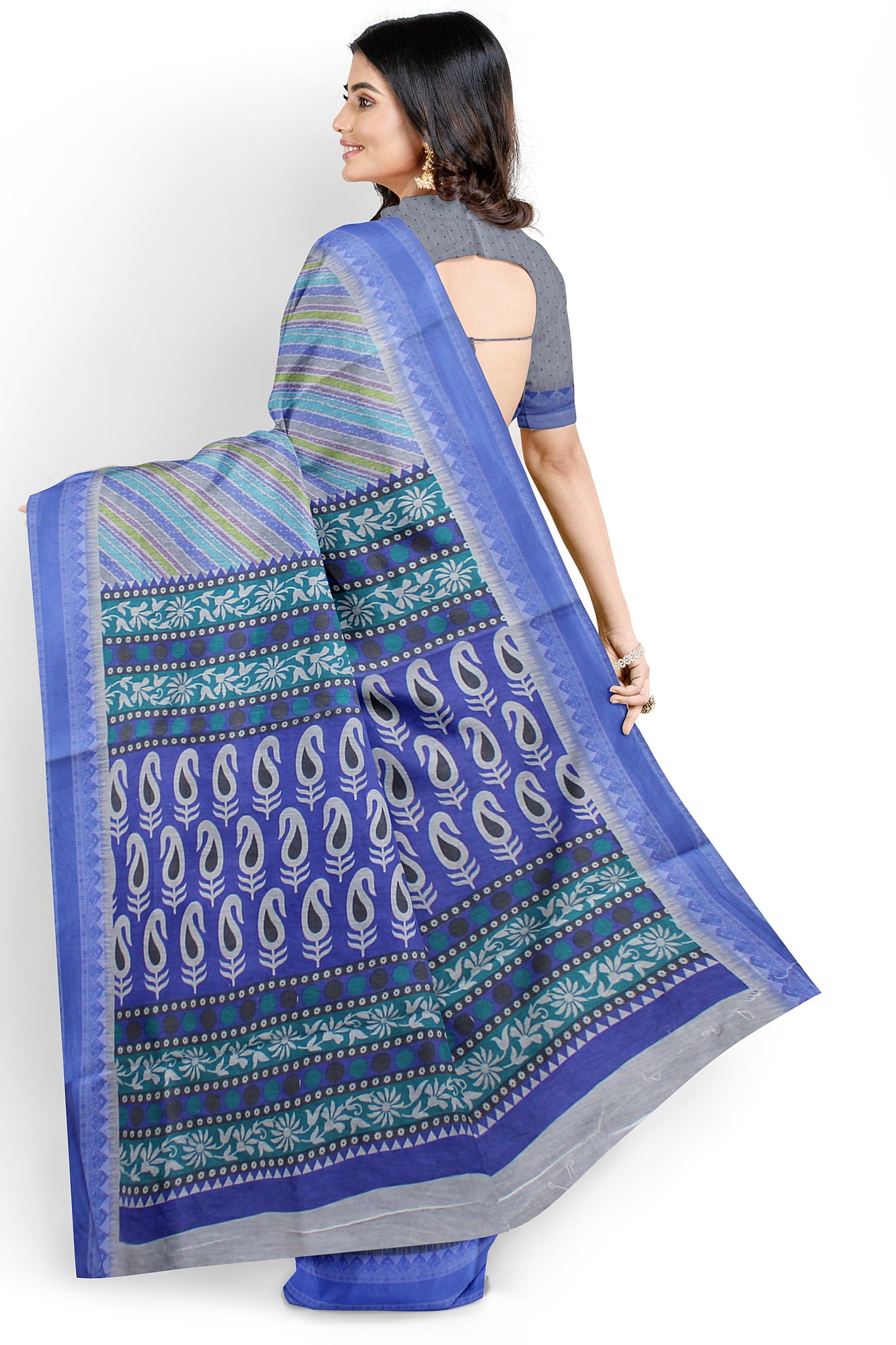 Elegant Women's Printed Cotton Saree with Unstitched Blouse