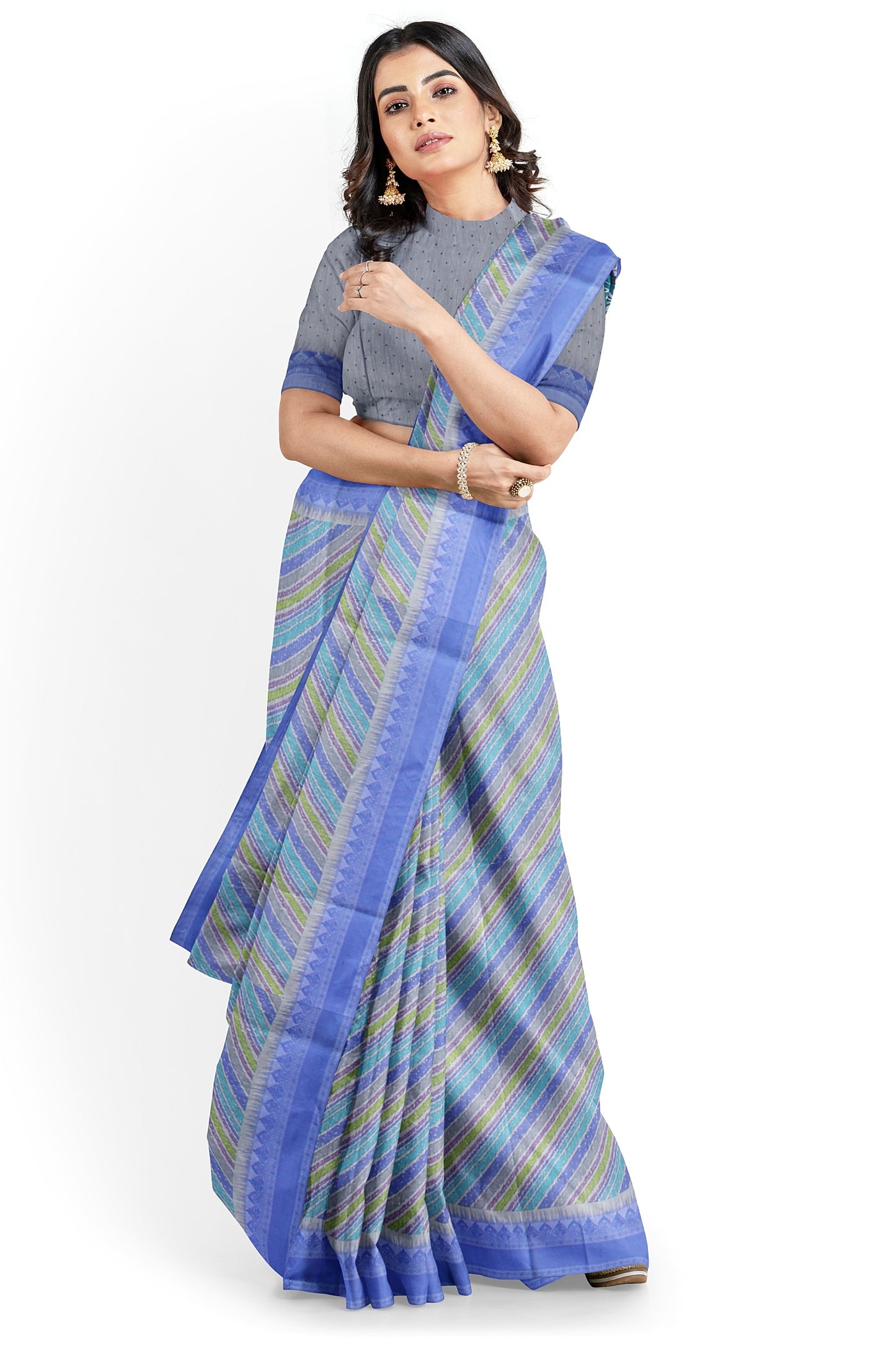 Elegant Women's Printed Cotton Saree with Unstitched Blouse