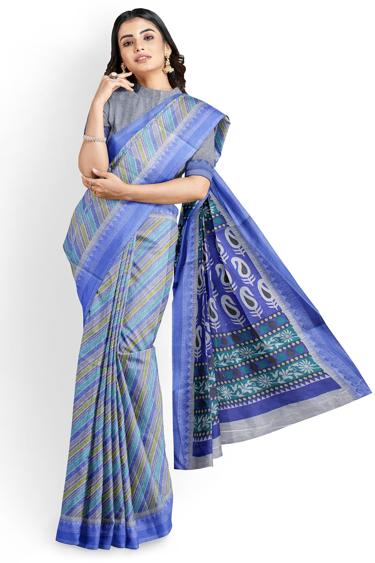 Elegant Women's Printed Cotton Saree with Unstitched Blouse