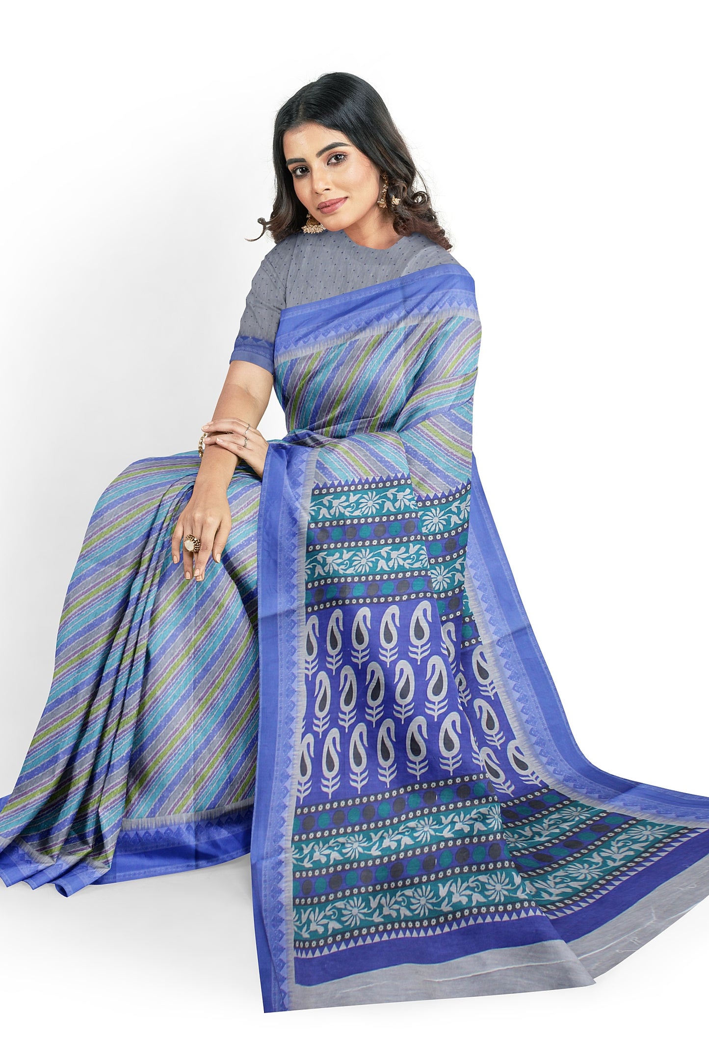 Elegant Women's Printed Cotton Saree with Unstitched Blouse