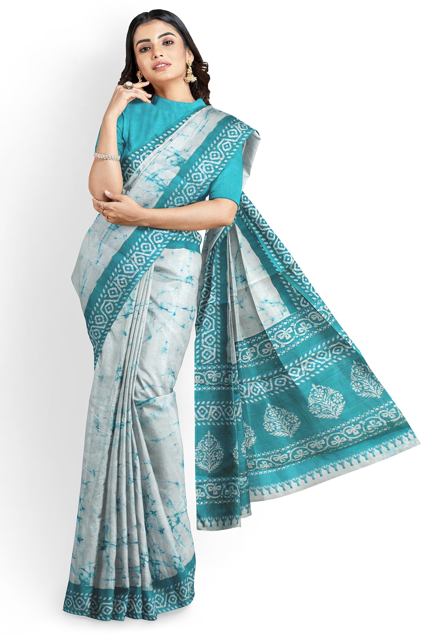 Cotton Batik Printed Saree With Unstitched Blouse Piece