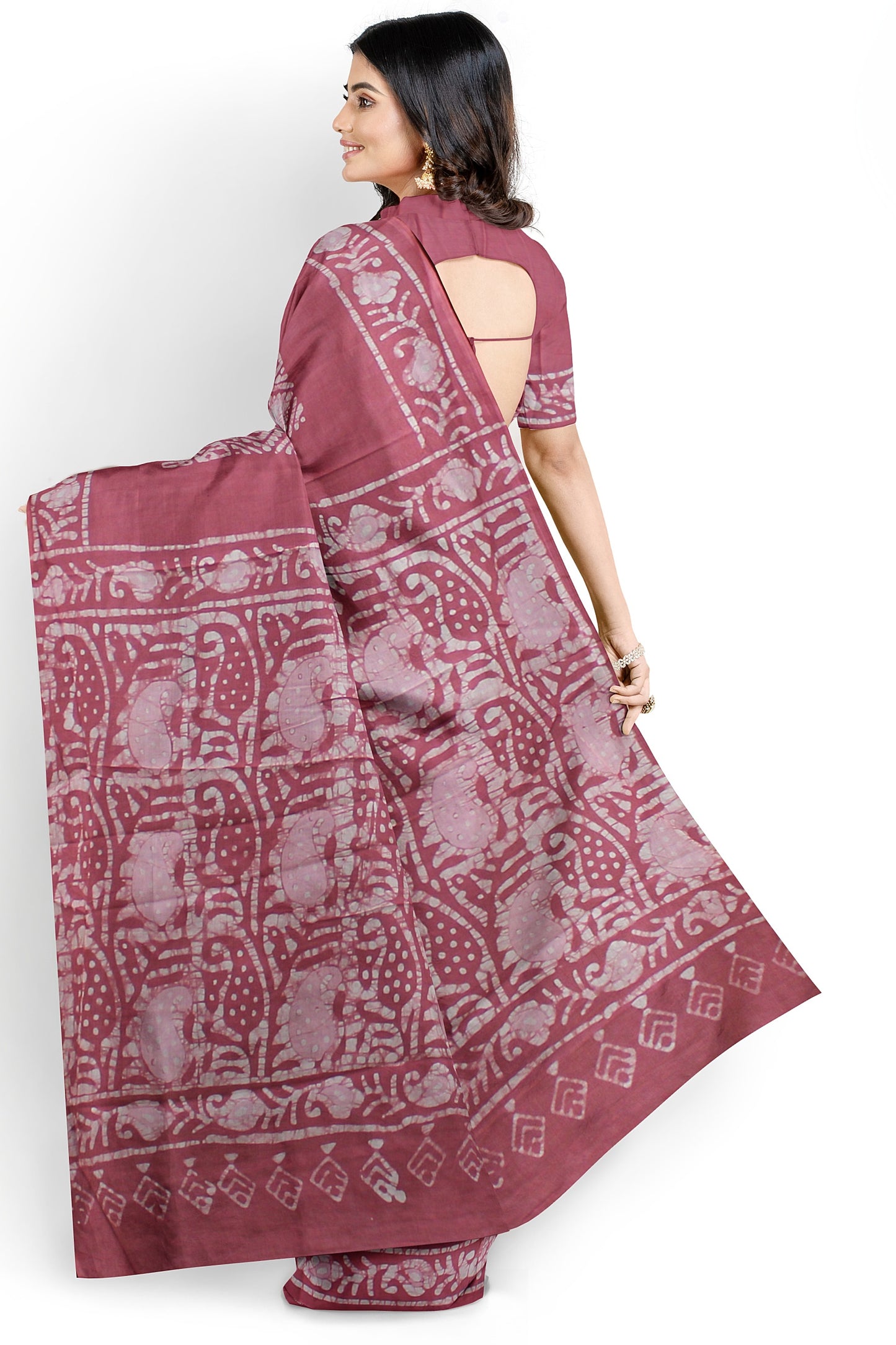 Cotton Batik Printed Saree With Unstitched Blouse Piece