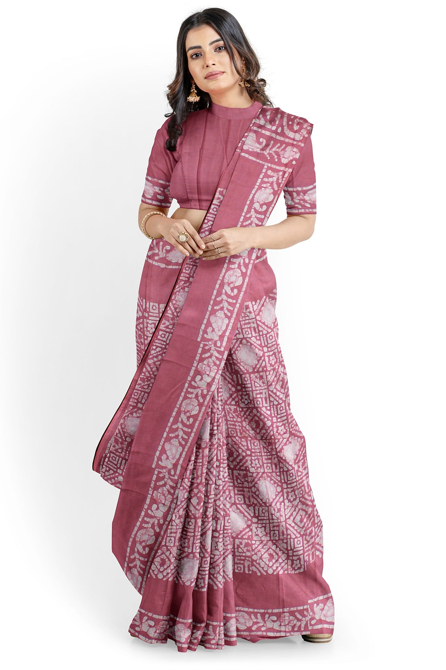 Cotton Batik Printed Saree With Unstitched Blouse Piece