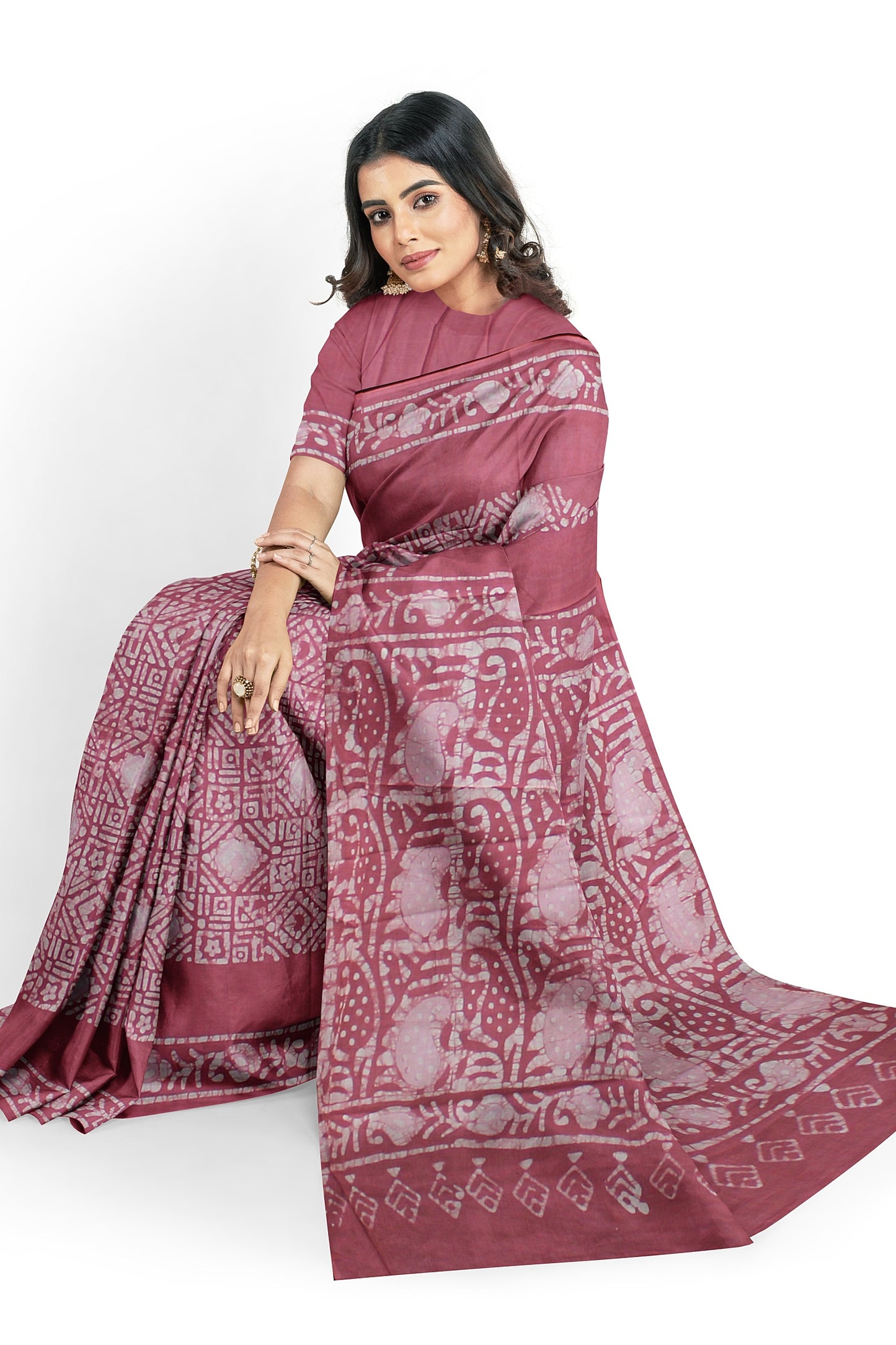 Cotton Batik Printed Saree With Unstitched Blouse Piece