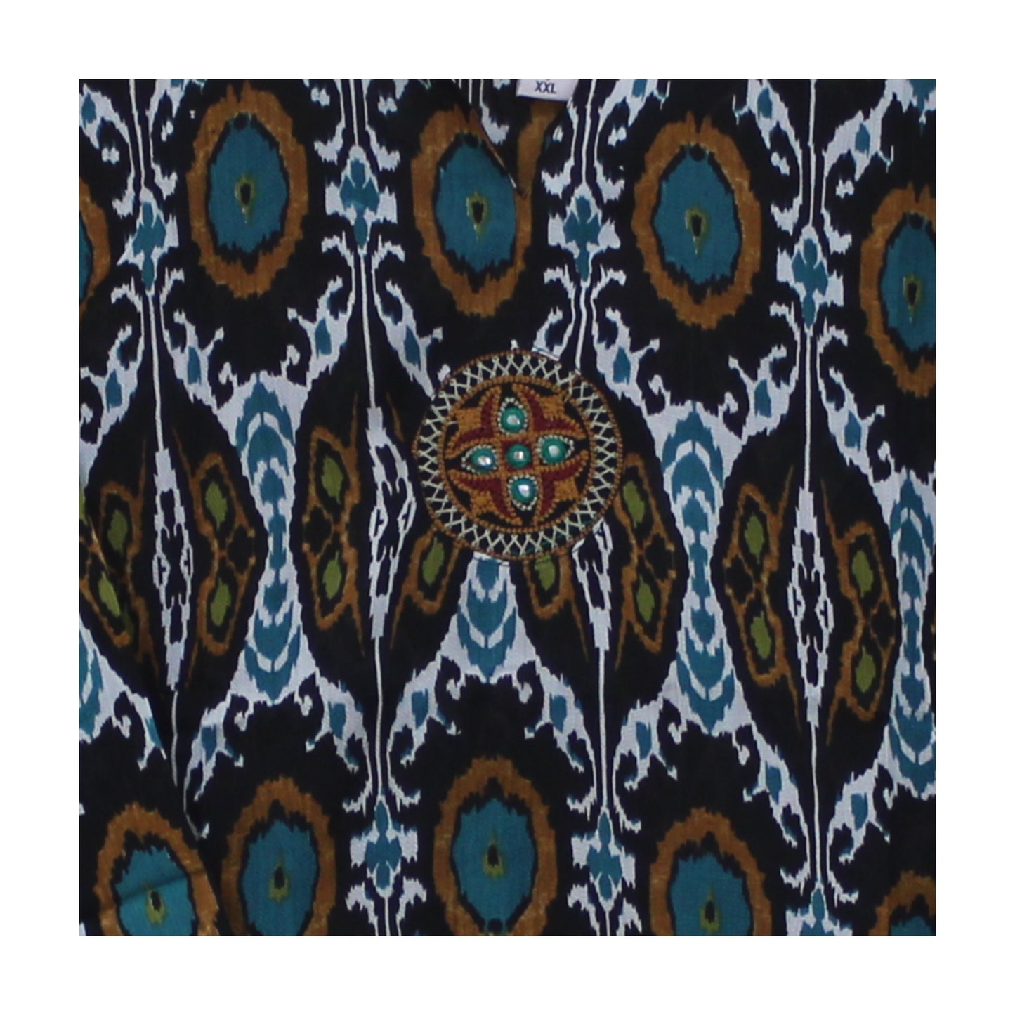 Ethnic Ikat Print Tunic Top with Embroidered Detail