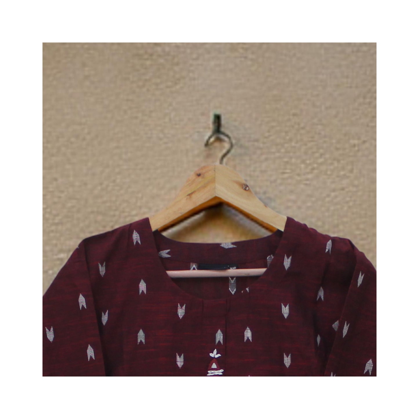 Maroon Cotton Kurti with Mirror Detailing and Side Pockets