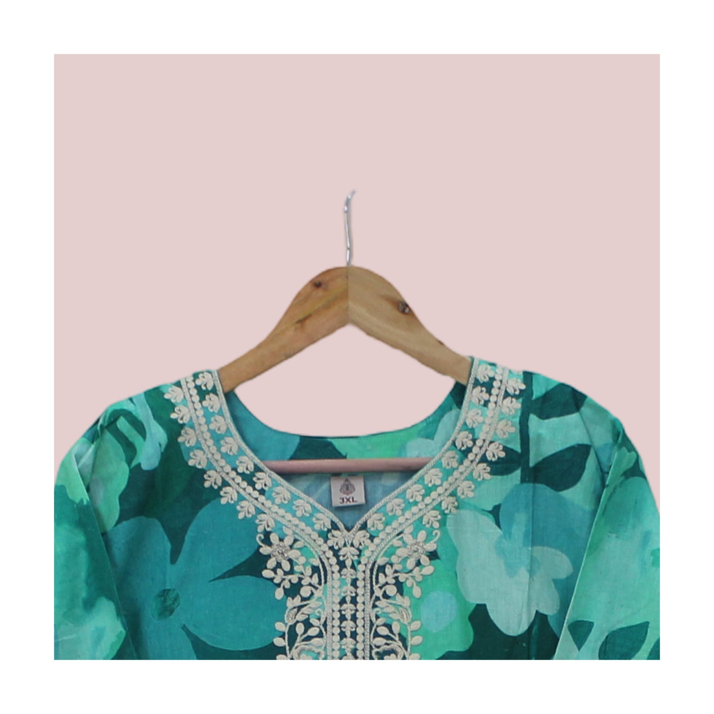 Emerald Bloom Hand-Embroidered Kurta (3XL)