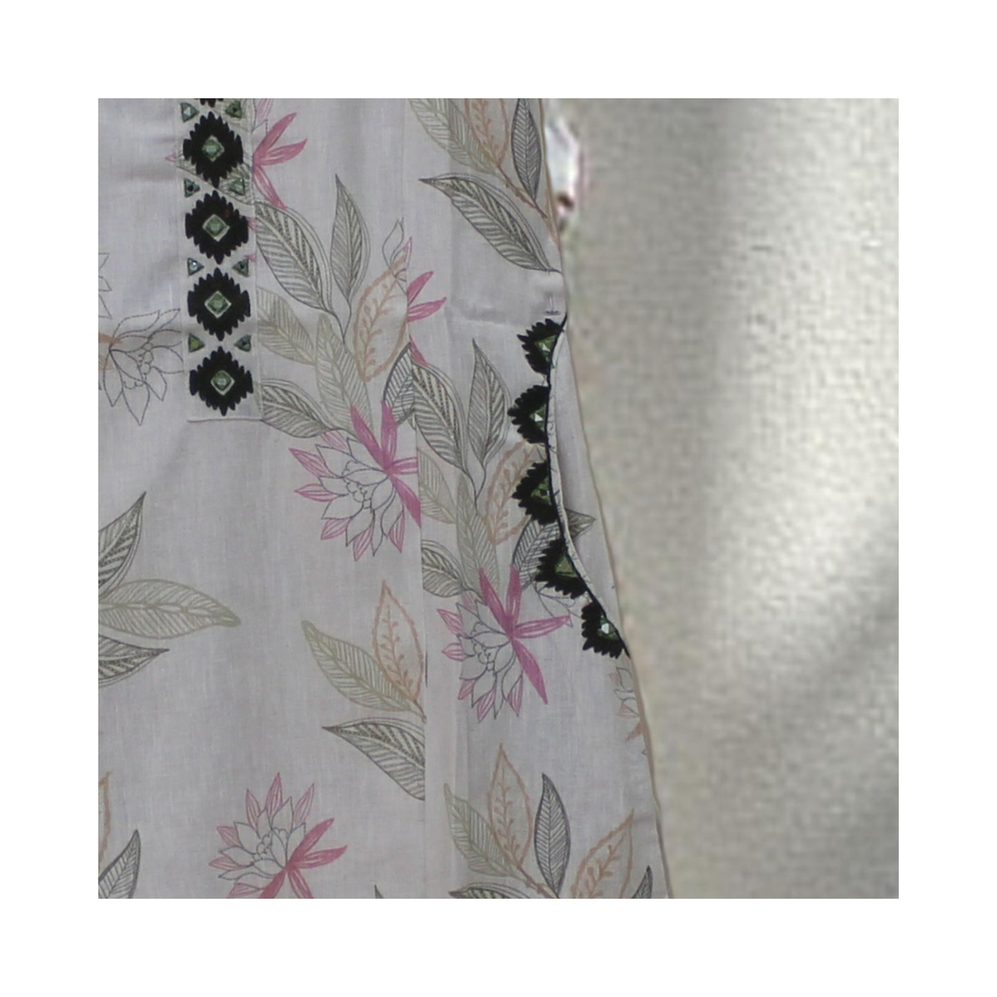 Chiffon Bloom: Pastel Floral Print Kurta with Embroidered Placket