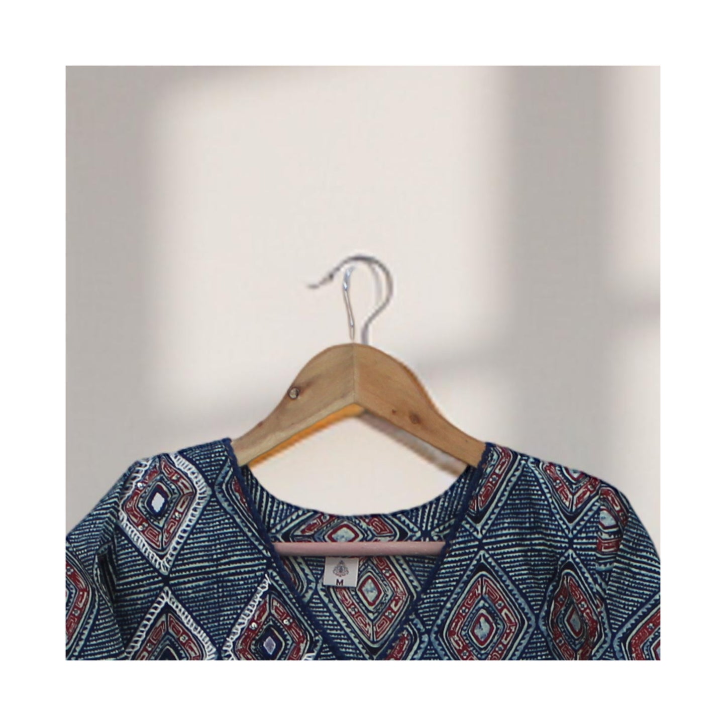 Navy Blue Geometric Printed Cotton Kurti