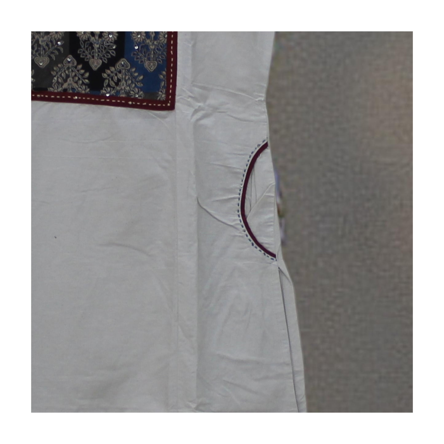 Cotton Kurti Pant Set - Patchwork Yoke & Mirror Work