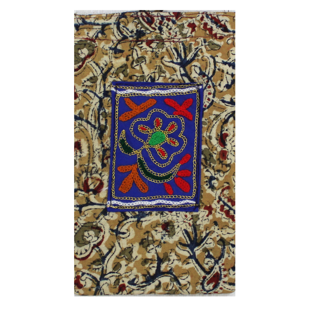 Handcrafted Block Print Mobile Sling Pouch with Embroidered Patch