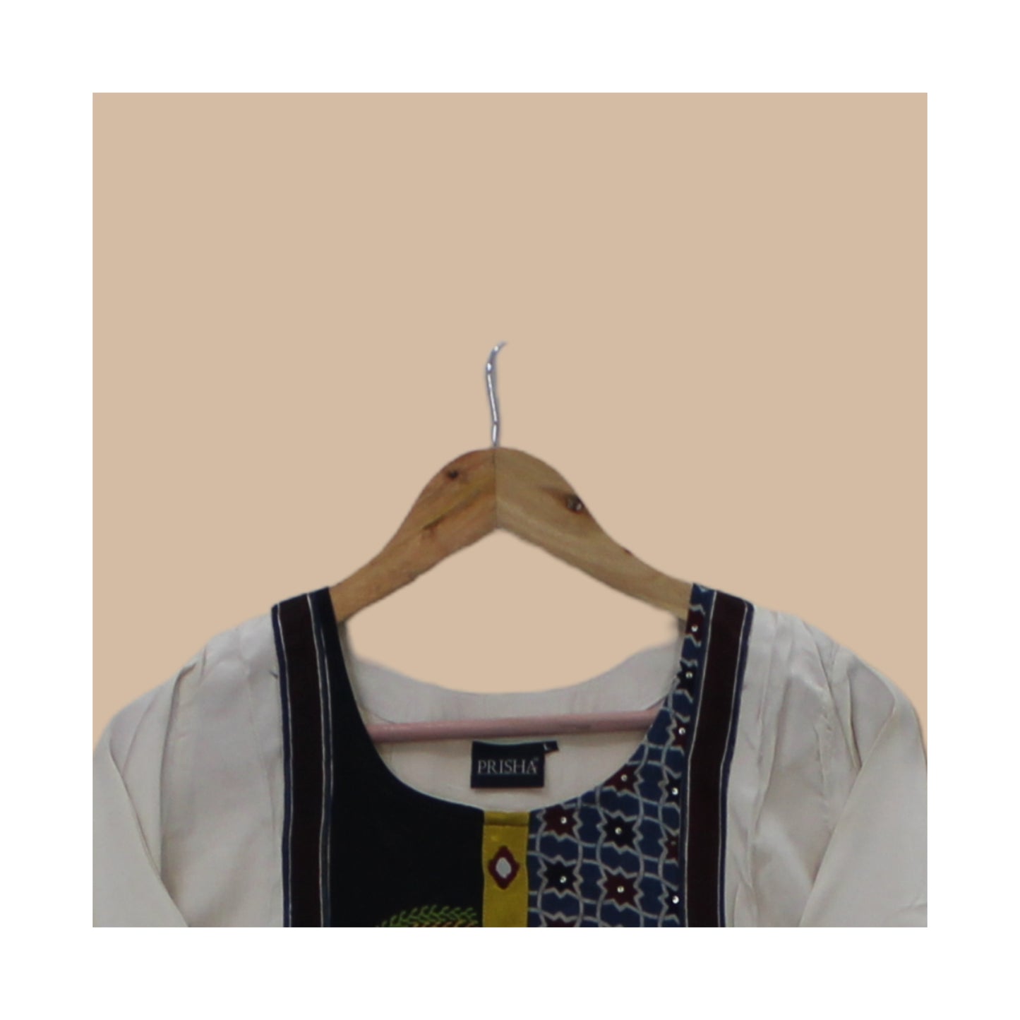 Cream Kurta with Kutchi Yoke