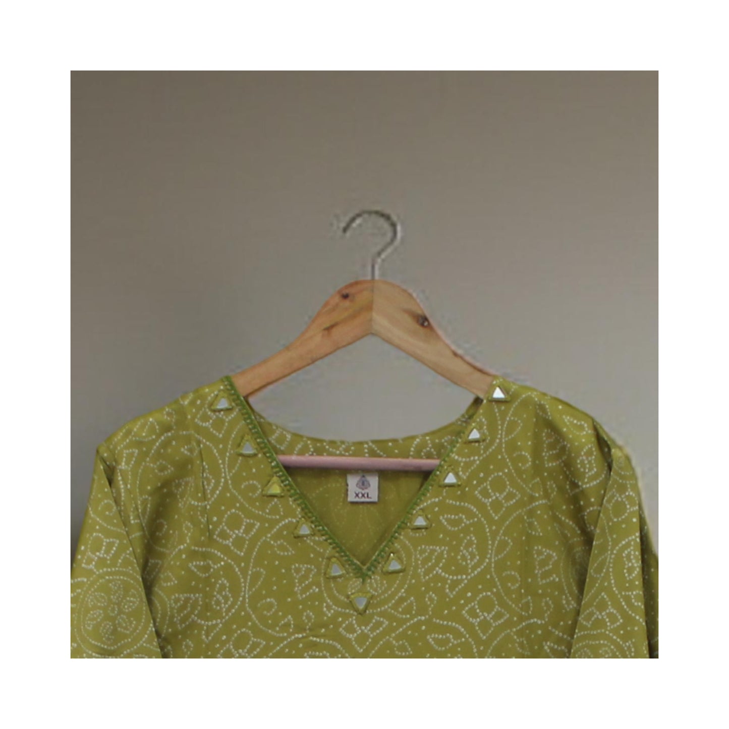 Olive Green Silk Blend Kurti with  Mirror Work