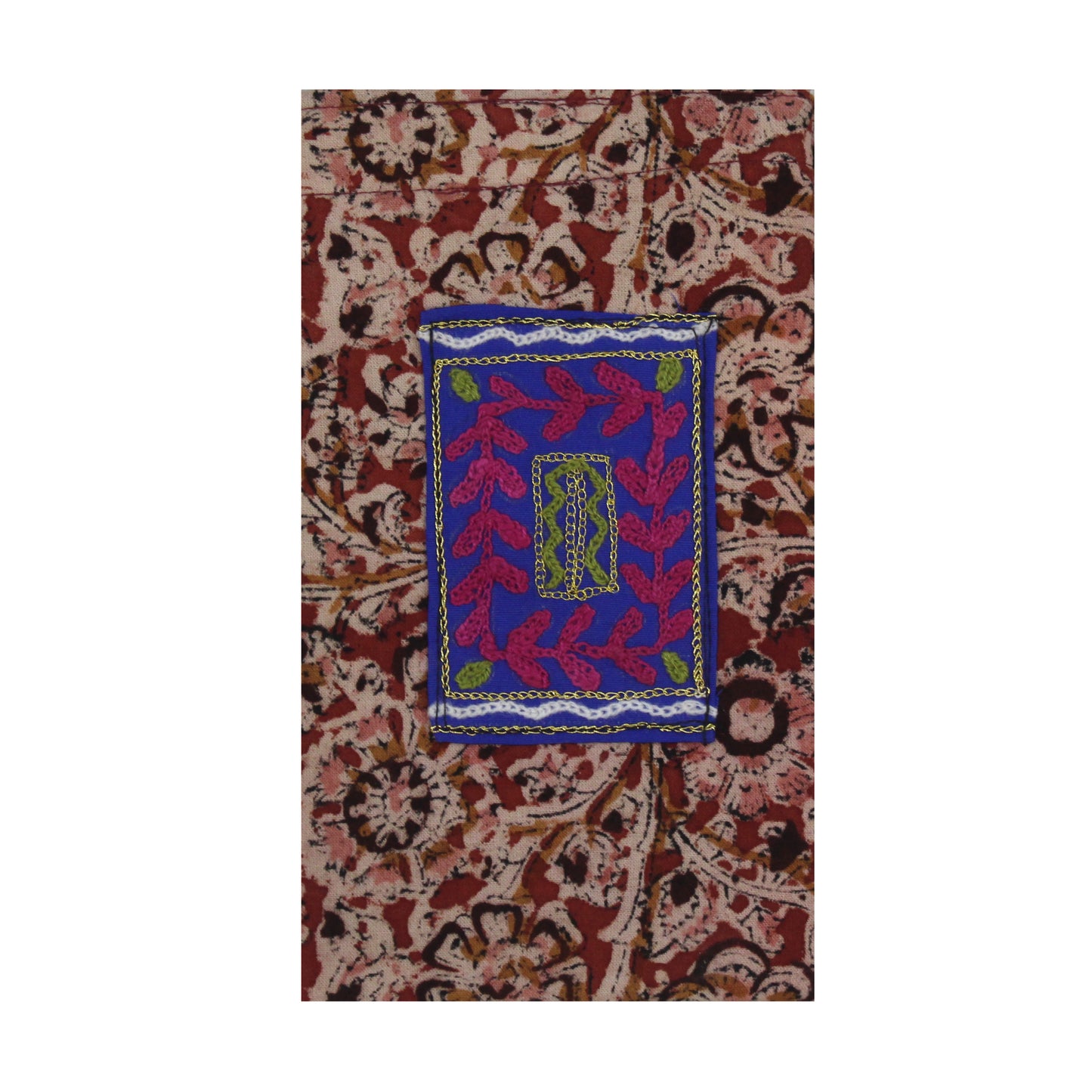 Handcrafted Block Print Mobile Sling Pouch with Embroidered Patch