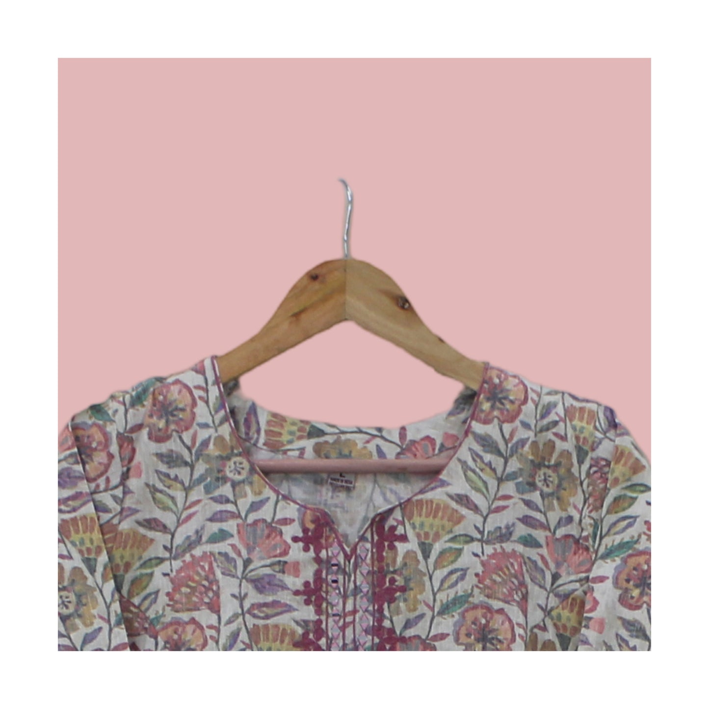 Printed Floral Kurta with Side Pockets | Embroidered Yoke