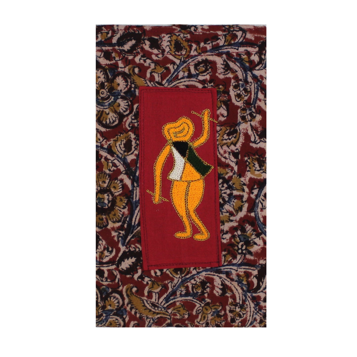 Handcrafted Block Print Mobile Sling Pouch with Embroidered Patch