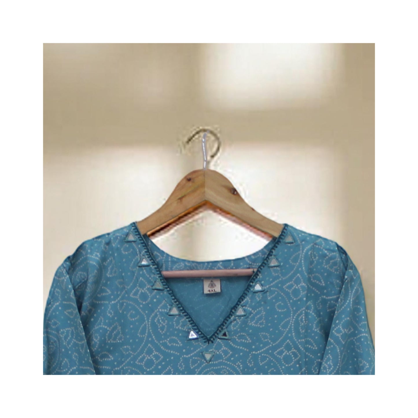 Light Blue Silk Blend Kurti with  Mirror Work