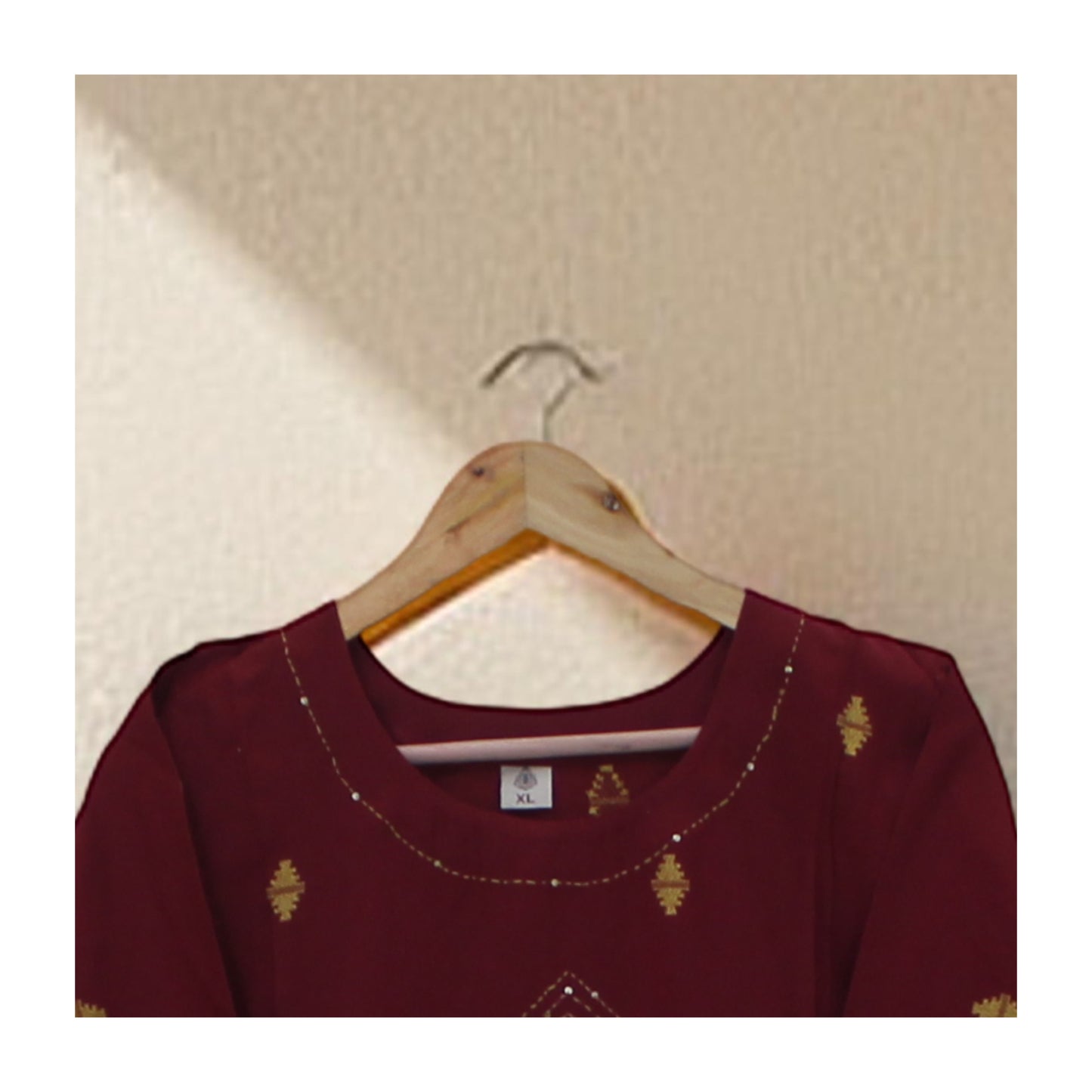 Maroon Cotton Kurti with Thread Embroidery and Mirror Work