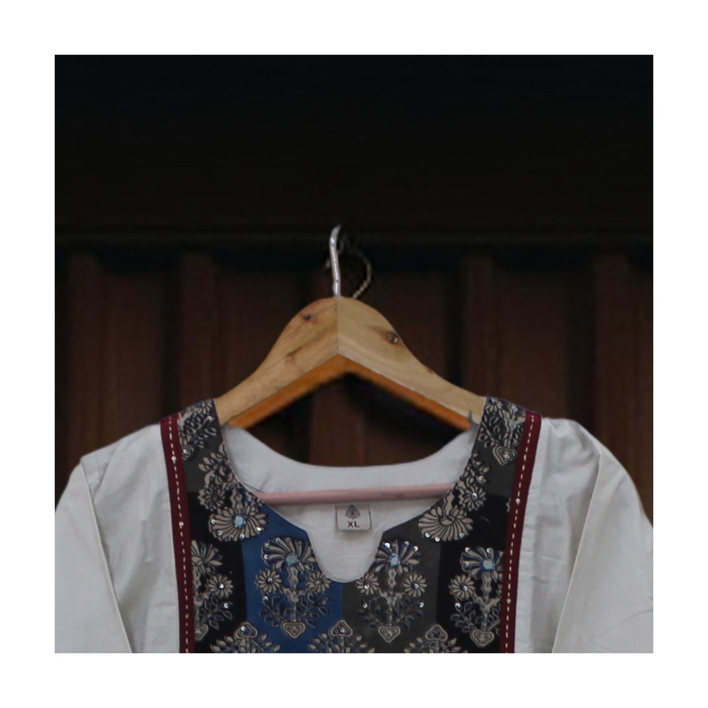 Cotton Kurti Pant Set - Patchwork Yoke & Mirror Work