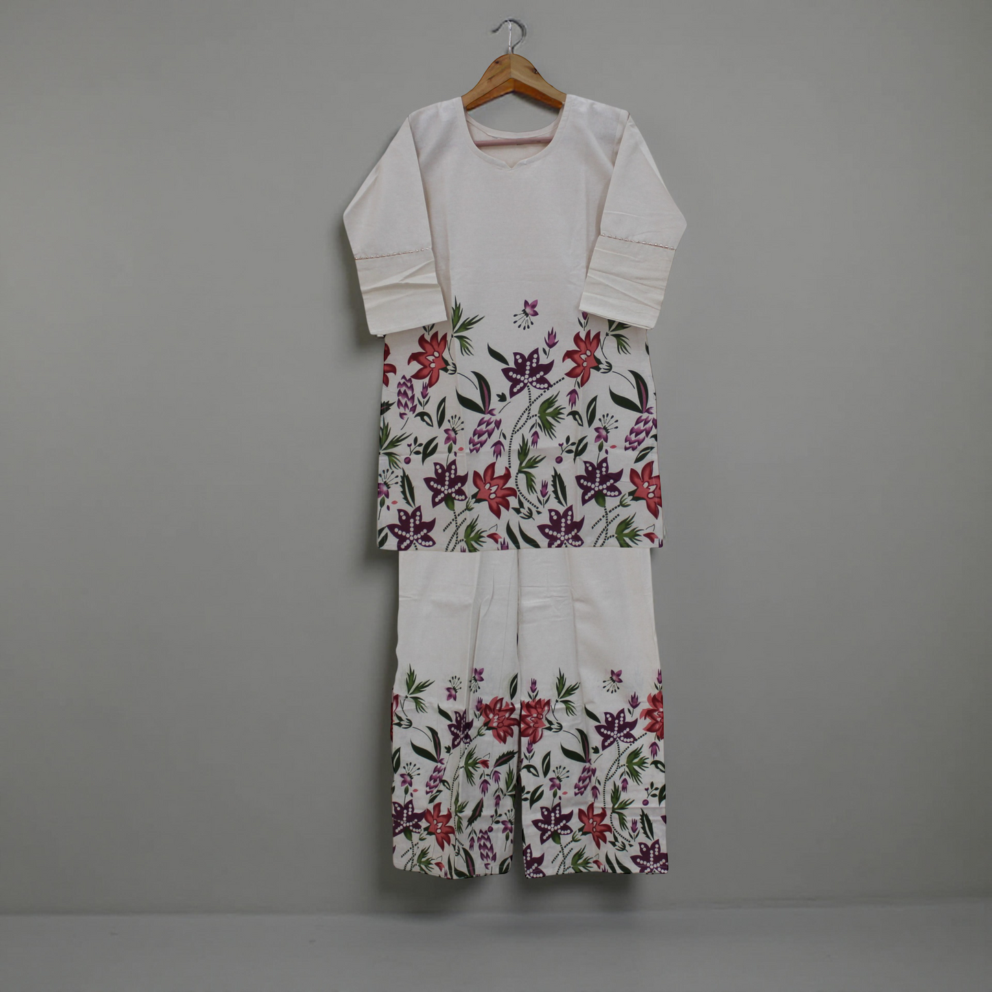 Cotton Floral Print Short Kurta & Pant Co-Ord Set