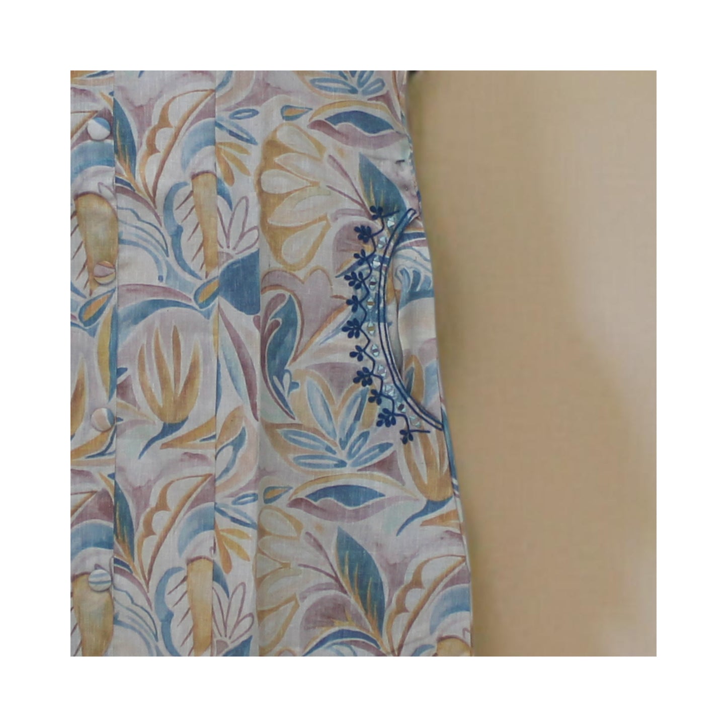 Artisanal Print Kurta with Hand-Embroidered Yoke & Pocket Details (XXL)